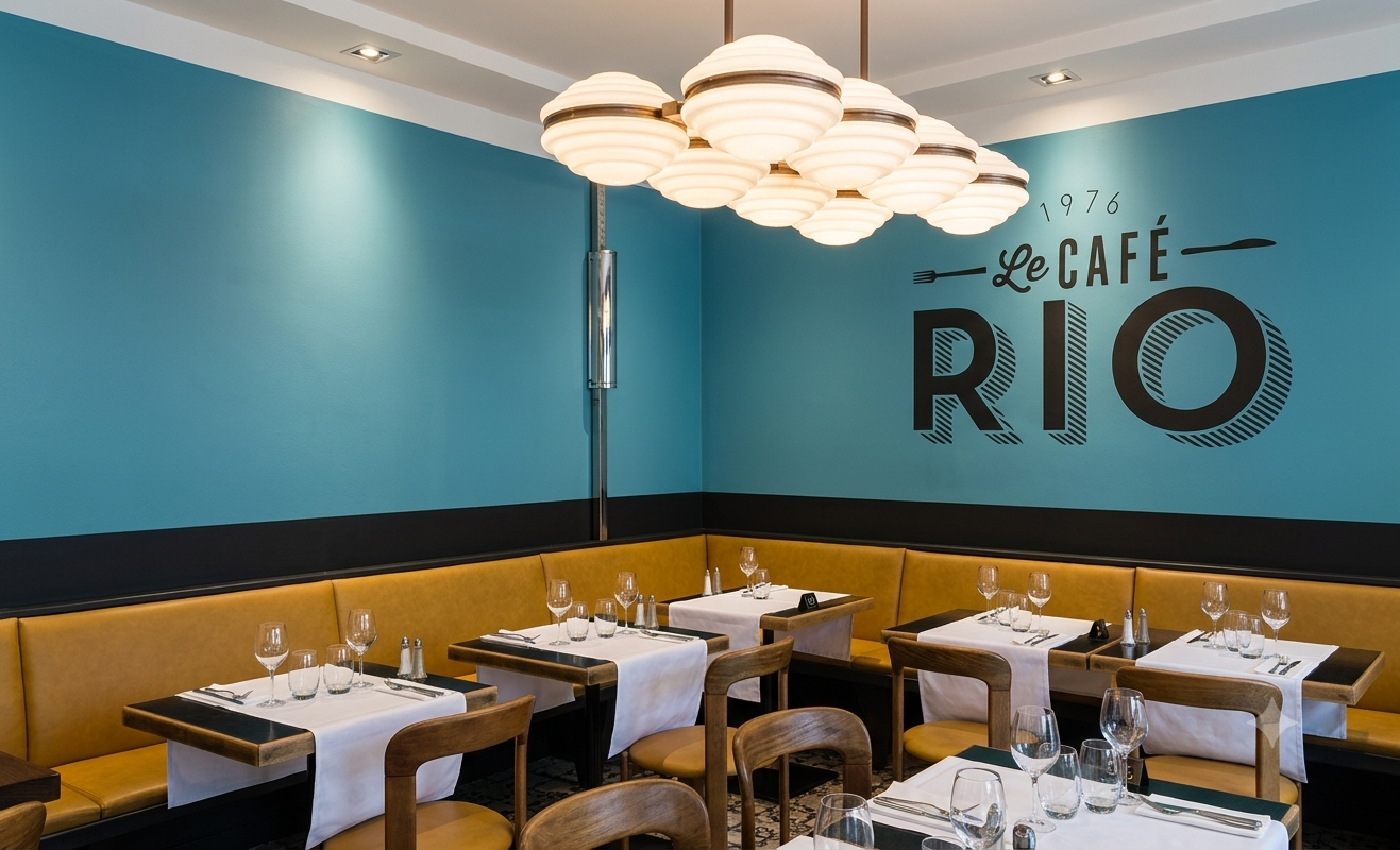 Salle turquoise du restaurant Cafe Rio à Petit-Lancy
